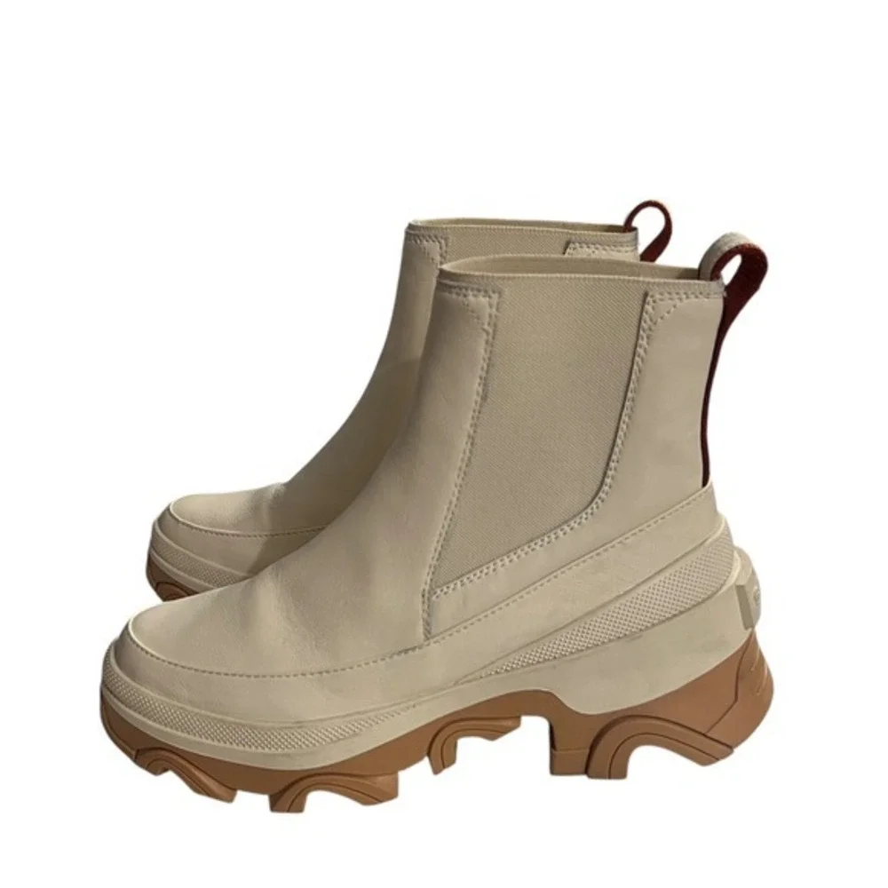 Sorel Brex Cream Waterproof Leather Chelsea Platform‎ Lug Sole Boots Size 8.5